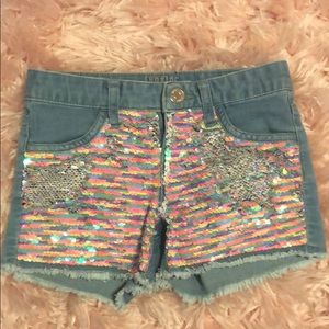 Justice sequin flip jean shorts